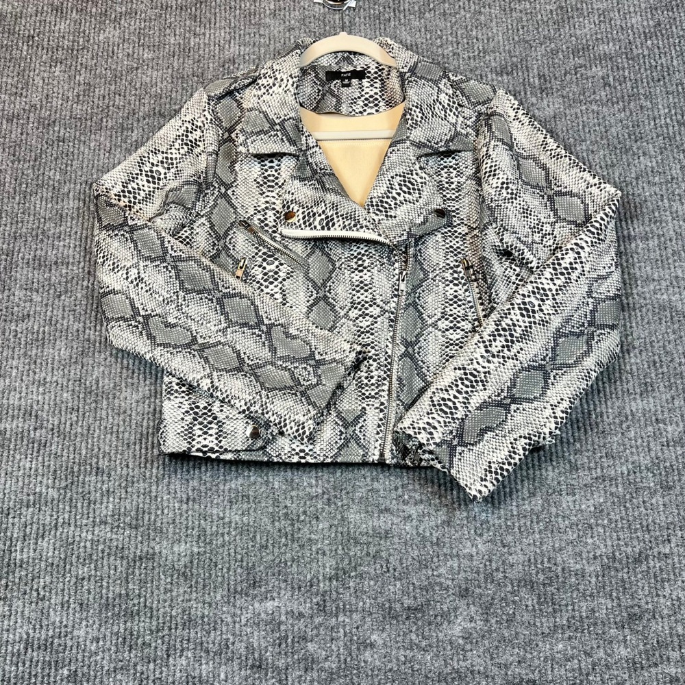 Fate Moto Jacket Polyester Spandex Snakeskin Grey White Animal Print Biker M